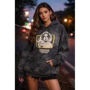 NWOT 2XL Stranger Things Eleven Acid Wash Hoodie Graphic Pullover Grunge Gothic